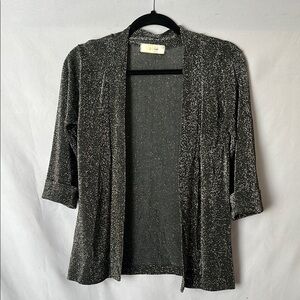 Hi-Mode black & metallic silver open cardigan 3/4 rolled sleeve | size S